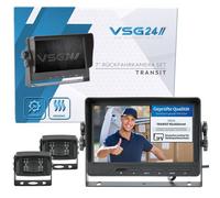 VSG24 24504 Rückfahrkamera 7" Transporter-Set Transit inkl. 2X Kamera, Monitor, Kabel - Wasserdicht Nachtsicht 12V-24V Robustes Rückfahrsystem für Auto Wohnwagen LKW Anhänger Wohnmobile schwarz