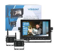 VSG24 9“ Evolution HD XL Funk Rückfahrsystem für Wohnmobil & LKW, KFZ Set kabellos inkl. 2X Rückfahrkamera + Monitor, einfach zum DIY Nachrüsten 12V-24V, Kamera digital, Auto Rückspiegel Einparkhilfe
