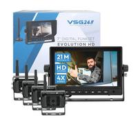 VSG24 9“ Evolution HD XL Funk Rückfahrsystem für Wohnmobil & LKW, KFZ Set kabellos inkl. 4X Rückfahrkamera + Monitor, einfach zum DIY Nachrüsten 12V-24V, Kamera digital, Auto Rückspiegel Einparkhilfe