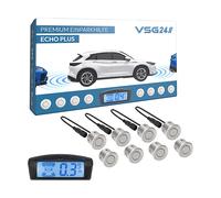 VSG24 Premium Kombi Einparkhilfe mit Display zum nachrüsten am Auto, PDC Parksensoren Vorne Hinten mit Stecksystem für einfachste Montage - 8 Rückfahrwarner Sensoren Parkhilfe Nachrüstsatz