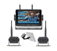 VSG24 7“ Element Wired HD Funk Rückfahrsystem mit 2 Kameras für Wohnmobil & LKW, KFZ Set Rückfahrkamera kabellos + Monitor DIY Nachrüsten 12V-24V Kamera digital Auto Rückspiegel Pferdeanhänger