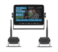 VSG24 10“ Element Wired HD Funk Rückfahrsystem mit 2 Kameras für Wohnmobil & LKW, KFZ Set Rückfahrkamera kabellos + Monitor DIY Nachrüsten 12V-24V Kamera digital Auto Rückspiegel Pferdeanhänger