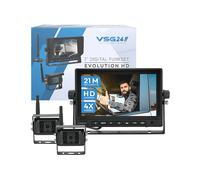 VSG24 7“ Evolution HD Funk Rückfahrsystem für Wohnmobil & LKW, KFZ Set kabellos inkl. 2X Rückfahrkamera + Monitor, einfach zum DIY Nachrüsten 12V-24V, Kamera digital, Auto Rückspiegel Einparkhilfe