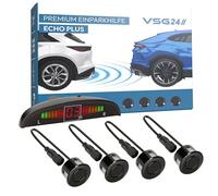 VSG24 Premium Einparkhilfe hinten mit Display zum nachrüsten am Auto, PDC Parksensoren hinten mit Stecksystem für einfachste Montage - 4 Rückfahrwarner Sensoren Parkhilfe Nachrüstsatz Schwarz