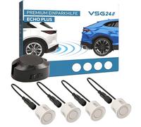 VSG24 Premium Einparkhilfe hinten zum nachrüsten am Auto, PDC Parksensoren hinten mit Stecksystem für einfachste Montage Rückfahrwarner mit Lautsprecher & 4 Sensoren Parkhilfe Nachrüstsatz Weiß
