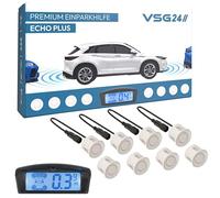 VSG24 Premium Kombi Einparkhilfe mit Display zum nachrüsten am Auto, PDC Parksensoren Vorne Hinten mit Stecksystem für einfachste Montage - 8 Rückfahrwarner Sensoren Parkhilfe Nachrüstsatz Weiß