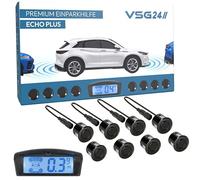 VSG24 Premium Kombi Einparkhilfe mit Display zum nachrüsten am Auto, PDC Parksensoren Vorne Hinten mit Stecksystem für einfachste Montage - 8 Rückfahrwarner Sensoren Parkhilfe Nachrüstsatz Schwarz