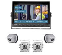 VSG24 Rückfahrkamera 10" IP69K Navigator EXPERT HD XL Set inkl. 2 x IP69K Kamera & 2 x 1080P Seitenkameras, HD Monitor, Nachtsicht Robustes Rückfahrsystem für Traktor LKW Baumaschinen