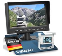 VSG24 Rückfahrkamera Set 7 Zoll mit 1 Kamera - Rückfahrsystem für Wohnmobil, Transporter & LKW - Monitor mit 2 Videoeingängen - Nachtsicht (18 IR LEDs) - 120° Blickwinkel, IP68 - 12V/24V