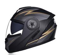 WABMJGW Motorradhelm Schwarzer Integralhelm, DOT/ECE-geprüft, Klapphelme für Männer und Damen mit Visier und Belüftung, für Fahrradroller,Gold B-M(57~58cm)