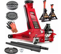 Wagenheber hydraulisch 3T, 75-515 mm, mit Fußpedal, 2X Gummi, 2X Unterstellböcke, mit Schmiernippel Extra Flacher Rangierwagenheber Doppelpumpsystem Doppelkolben Unterstellbock Auto Heber Profi