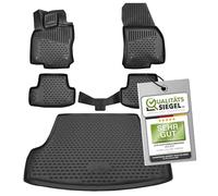 WALSER Kofferraumwanne & Gummi Fussmatten Set für VW T-ROC (A11, D11) 07/2017-Heute, oberer Ladeboden, 100% passgenaue Auto Fußmatten, Antirutschmatte PKW, Auto Gummimatten, Fussmatten Gummi