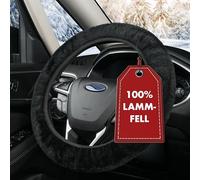 WALSER Lammfell Lenkradbezug Auto, 100% Lammfell Lenkradschutz Auto, Auto Lenkradbezug, Lenkradbezug Fell, Lenkrad Bezug, Auto Winter Zubehoer, Lenkradbezug Winter, Lenkrad Wärmer schwarz