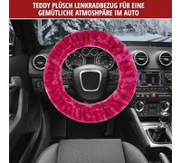 Lenkradhülle Teddy Plüsch, Vegane Lenkradhülle aus Kunstfell, Plüsch-Lenkradschoner pink