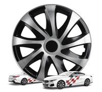 WALSER Premium Radkappen Storm Bicolor, 4er Set Radkappen Auszeichnung Sehr Gut*, Radzierblenden 16 Zoll, Radblenden für Alufelgen Stahlfelgen, Auto Radzierblende schwarz Silber - Made in Europe