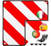 Warmfay 3 in 1 Reflektierendes Warnschild für Italien, Spanien & Portugal, 50x50 cm Rot-Weiß PVC Warntafel mit 4 Spannseilen, Zertifiziert für Fahrradträger, Heckträger, Auto & Wohnmobil