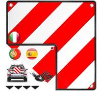 Warmfay® Aluminium Warntafel 3in1 Italien, Spanien & Portugal - inkl. 4x Spanngurte + Schutzecken, 50x50cm Reflektierende Warnschild Rot Weiß für Fahrradträger, Auto, Heckträger, Wohnmobil