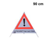 Warnpyramide VZ101 ACHTUNG 90cm Faltsignal - Aufdruck nach Wahl - 90 cm weiß retroreflektierend Nacht ohne Feder Warndreieck Ausrufezeichen