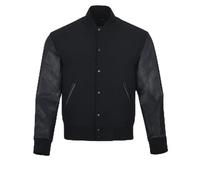 warrior gears Herren-Unijacken mit Wollkörper und Lederärmeln, klassische Retro-Letterman-Motorrad-Bomberjacke im Streifenstil, Wollkörper und Lederärmel, Ganz schwarz - 5XL