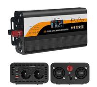 Wechselrichter Spannungswandler DC 12V / 24V auf AC 230V Reiner Sinus Inverter 1300W/3000W mit 2 EU Steckdosen, Type-c, USB und LCD-Anzeige Stromumwandler Adapter für Auto Kfz LKW Wohnwagen Camping