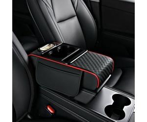 WENINETIES Armlehnen Polster Auto für Mercedes Benz EQB X243 2021-2026, Mittelarmlehne Auto Erhöhung mit Getränkehalter & Seitentasche, Organizer Box,Black-Red