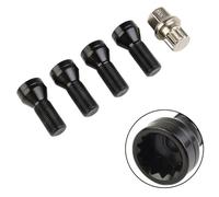 WheatThrive 4 Stück M14 x 1,25 Radsicherungsschrauben mit Schlüssel, schwarze Legierung, Anti-Diebstahl-Radmuttern für BMW X1, X3, X5, X6, Z4 und Mini R50, R56, R60, F55, F56, F56, 4 Stück
