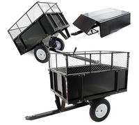 Wiltec Kippanhänger 166,5 x 77,5 x 106 cm 300 kg, Anhänger Kipper für Rasentraktor mit Gitter u. abnehmbaren Seitenwänden, Anhänger mit Kippfunktion