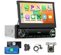 Wireless Carplay Autoradio 1 Din mit DAB+/DAB Adapter Android Auto 7 Zoll Ausfahrbares Bildschirm Autoradio mit Mirror Link Bluetooth FM Radio DAB/USB/AUX Lenkradsteuerung Rückfahrkamera