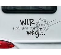 Wohnmobil Aufkleber Auto WOMO Camping DOG Hund Wir sind mal weg Rennen Flucht 46