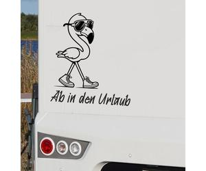 Wohnmobil Aufkleber Auto WOMO Camping Flamingo Sonnenbrille ab in den Urlaub 56