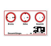 Wohnmobil Aufkleber (Gewicht - Höhe - Breite - Länge - 9,5x5,5 cm klein) - Cockpit Zubehör für Womo und Camper - Beschreibbare Folie in Weiss für Wohnmobile - Folien Selbstklebend