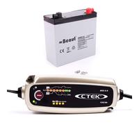Wohnwagen Batterie Set, AGM, 12V 24 Ah + Ladegerät Cetek MXS 5.0 für Mover