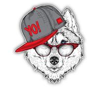 Wolf Husky Capi Schirmmütze Sonnenbrille Kopf Autoaufkleber Sticker 12 cm K3872