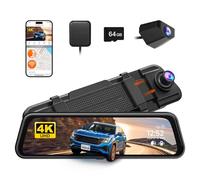 WOLFBOX M40 10” Rückfahrkamera Spiegel, 4K+1080P Dashcam Auto Vorne Hinten, Rückspiegel Kamera mit ADAS/BSD, Sprachsteuerung, Integriertem Wi-Fi, Inklusive 64GB Karte & GPS
