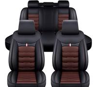 WRNHZNEW Auto Leder Sitzbezüge Sets für Nissan Navara D22, Wasserdichter Seasons Schonbezüge die Vordersitze Rückbank Auto Sitzbezüge Luxus Kissen Set Bezüge,Coffee-Black