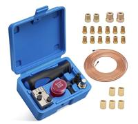 Wvoillty Doppel-Bördelwerkzeug für DIN Bremsleitungen, 4,75 mm(3/16") Universal Bremsleitungs-Bördelgerät-Satz, 7,62m Ø 4,75mm Bremsleitung mit 16 Anschlüssen+5 Verbinder, Kompatibel mit Autos, LKWs