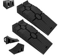 XMTECH 2er Auffahrrampen + 2er Unterlegkeile Schwarz - Kunststoff Autorampen & rutschfeste Reifenstopper bis 5T für Auto, PKW, Wohnmobil, Anhänger, Caravan, Garage & Werkstatt