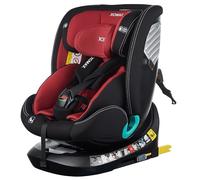 XOMAX G409 Kindersitz drehbar 360°, Standfuß, ISOFIX I mitwachsend I 0-36 kg, 0-12 Jahre, Gruppe 0+/1/2/3, 5-Punkt-Gurt, 3-Punkt-Gurt I Bezug waschbar I ECE R129 (rot-schwarz)
