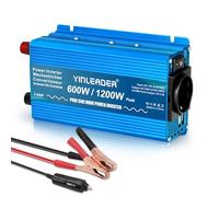 Yinleader 600W /1200W 12V auf 230V Reiner Sinus Wechselrichter KFZ Spannungswandler mit 1 EU-Steckdose & 2 USB, Inverter für Laptop, Kühlbox, Camping & PKW