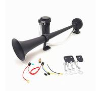 YIYIDA Autohupe car horn sprecher 450mm lautsprecher horn chrom-zink lufthupe schwarz einzeltrompeten-Hupe mit Kompressor-Luftpumpe für alle 12 V Fahrzeuge LKW zug PKW van boot SUV motorrad etc