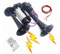 YIYIDA Car Horn Autohupe Lufthorn Doppelrohr 12V Air Horn Lauter Klang Lautsprecher silber schwarze Kombination Trompete Hohe und Niedrige Ton elektrische Horn Alarmhorn für 12V Auto LKW Schiff etc