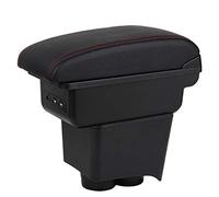 YJYWZH Auto Armlehnen für VW Polo 2002-2009 Doppelschicht Mittelkonsole Große Aufbewahrungsbox mit 3 USB-Ladeanschluss Schwarz mit roten Nahten