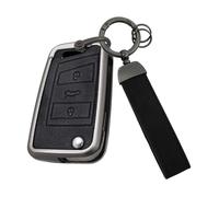 Ysbxitu Autoschlüssel Hülle aus Leder kompatibel mit VW Golf 7 Polo, Skoda, Tiguan, Touran,MK7 Seat Leon Octavia Seat Ibiza, Ateca Fernbedienungs-Abdeckung - für Auto, und Reise B Schwarz
