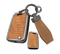 Ysbxitu Autoschlüssel Hülle Cover Kompatibel mit VW Golf 7 Polo, Skoda, Tiguan, Touran,MK7 Seat Leon Octavia Seat Ibiza, Ateca Staubdicht Schlüsselhülle mit Schlüsselanhänger C Braun
