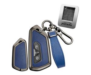 Ysbxitu Für VW Autoschlüssel Hülle Eui Metall-Fernbedienung Funkschlüssel passt für VW Golf 8 Seat Leon MK 4 Tarraco Ateca Octavia kratzfestes Schlüsselanhänger-Hülle Car Keychain A Blau