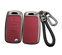 Ysbxitu Smart Autoschlüssel Hülle kompatibel mit VW Golf 4/5/6 Polo Tiguan Passat EOS Touran MK6 Skoda Yeti Fabia Citigo Seat Ibiza Leon Octavia Autoschlüssel - Leder Schutzhülle C Rot