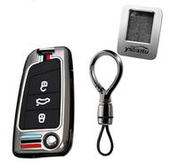 Ysbxitu Smart Autoschlüssel in Metall Auto Zubehör kompatibel mit VW Golf 7 Polo Tiguan für Seat Ibiza Ateca für Skoda Fabia MK7 Gehäuse der Fernbedienung Cover Schlüsselgehäuse Auto Tuning- B Schwarz