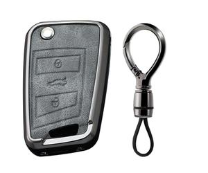 Ysbxitu Smart Autoschlüssel in TPU Auto Zubehör kompatibel mit VW Golf 7 Polo Tiguan für Seat Ibiza Ateca für Skoda Fabia MK7 Gehäuse der Fernbedienung Cover Schlüsselgehäuse Auto Tuning- C grau