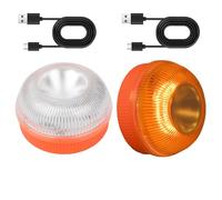 Yuanjoy 2 Stück V16 Wiederaufladbar Warnleuchte, magnetischer Sockel, 360° LED-Notfallleuchte für Autos und Motorräder, Wiederaufladbarer Akku, Blinkmodus, Gelb, Dauerlicht, Weiß