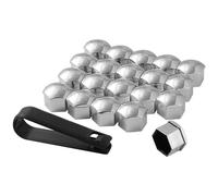 ZBMDTHEF 20 Stücke Auto Radschraubenkappen Für BMW 7 Series Sedan E23 E32 E38 E65 E66, Universelle Sechskant Radmutternabdeckung Schraubenkappe Mit Entfernungswerkzeug Set Auto Zubehör,A/Silver-17mm